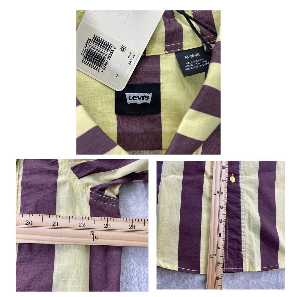 Levi's Skateboarding Retro Striped Shirt Men M Yellow Short Sleeve Button Up NWT - Picture 7 of 8